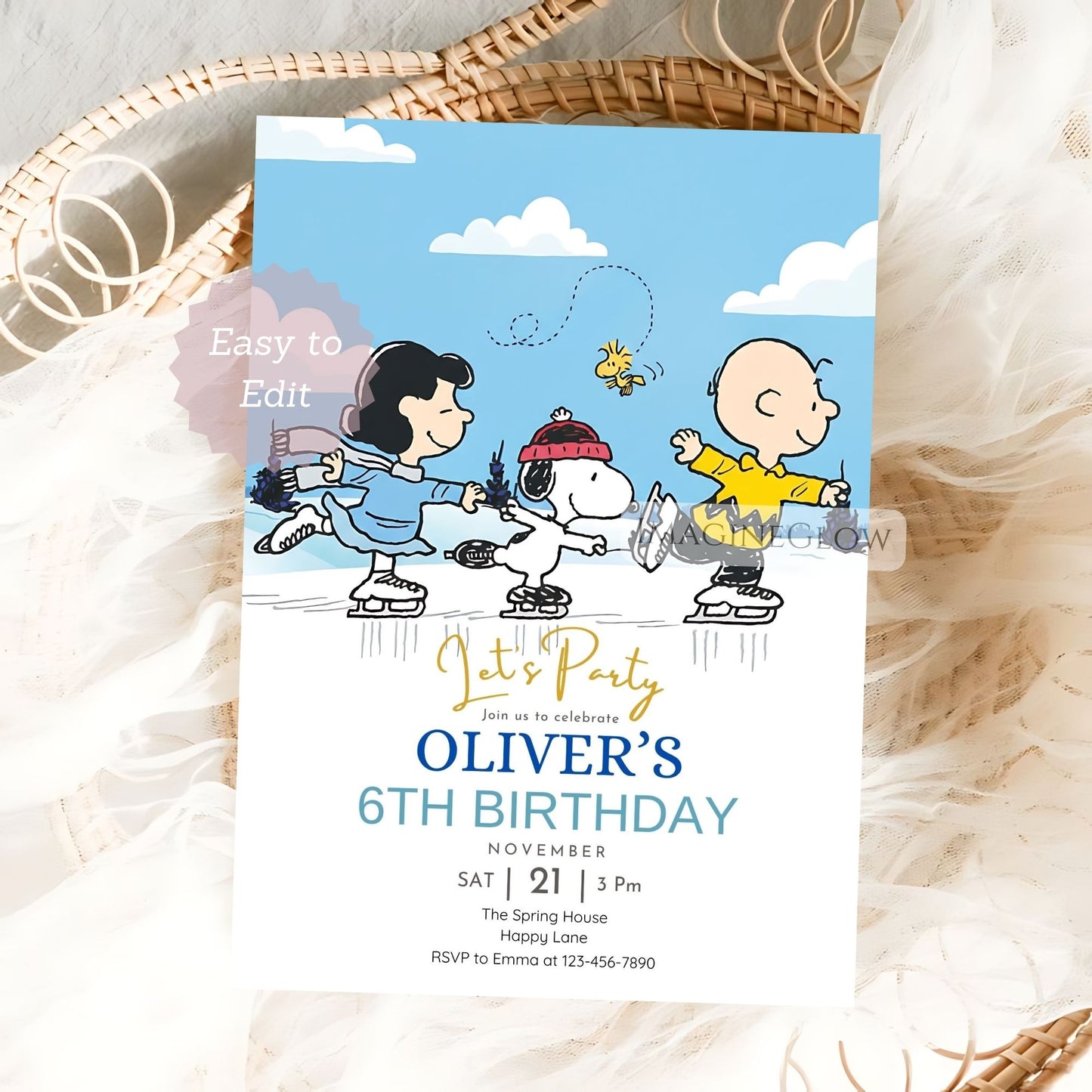 printable peanuts birthday invite