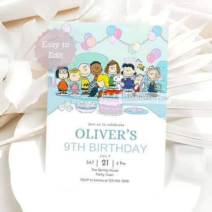 Snoopy & Woodstock Birthday Invitation - Classic Peanuts Party Invite