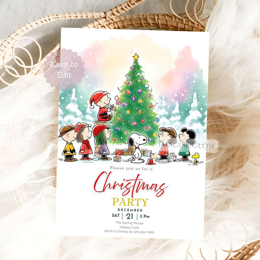 snoopy christmas invitation
peanuts snoopy holiday party invite

