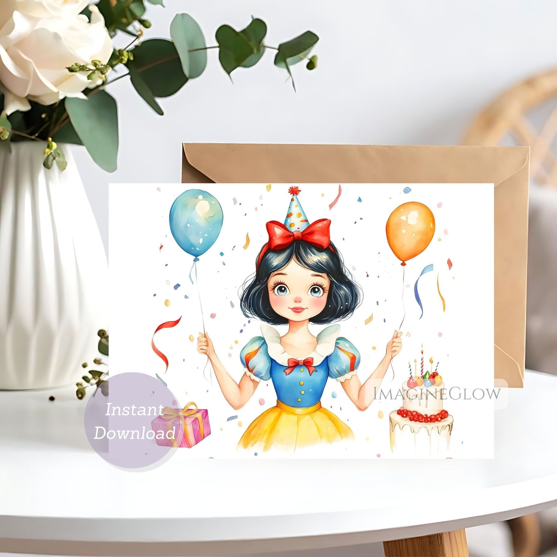 printable Snow White card
digital download Snow White card
kids Snow White birthday card
