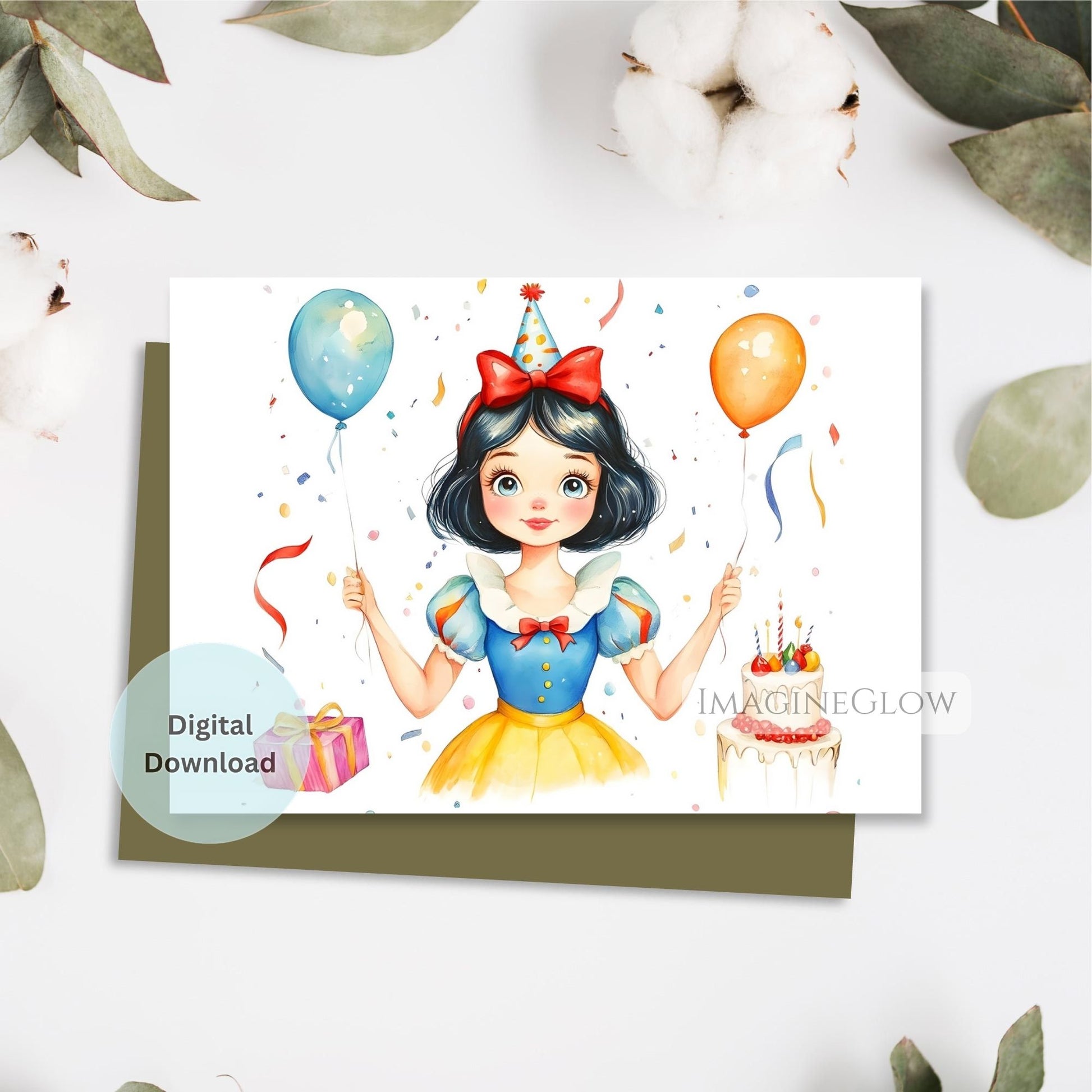 fairy tale birthday card
Snow White party card
