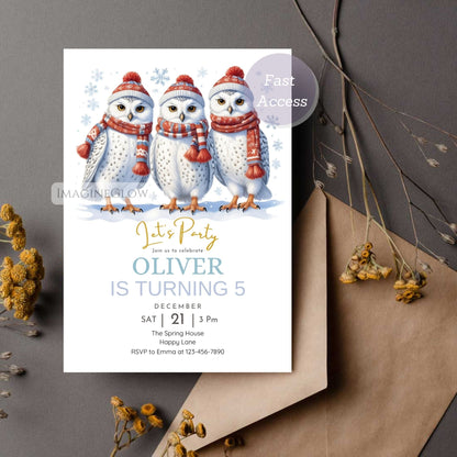 customizable snowy owl party invite template
