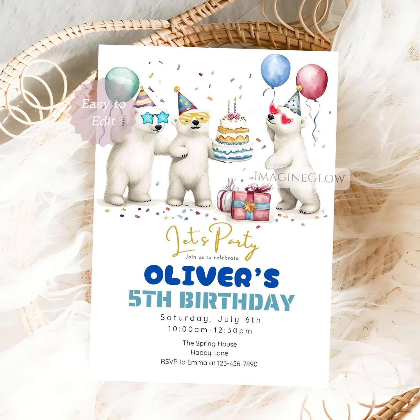 winter polar bear party invite
