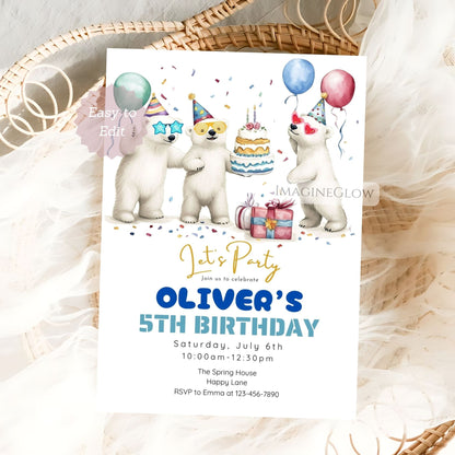 winter polar bear party invite
