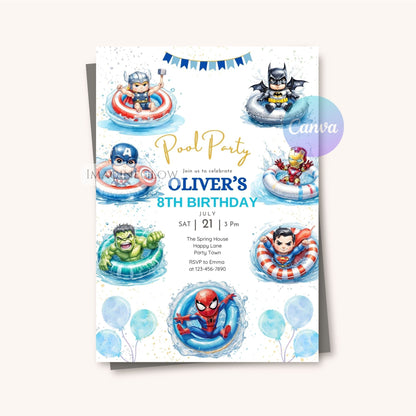 spiderman batman hulk invite
iron man superman thor party invitation

