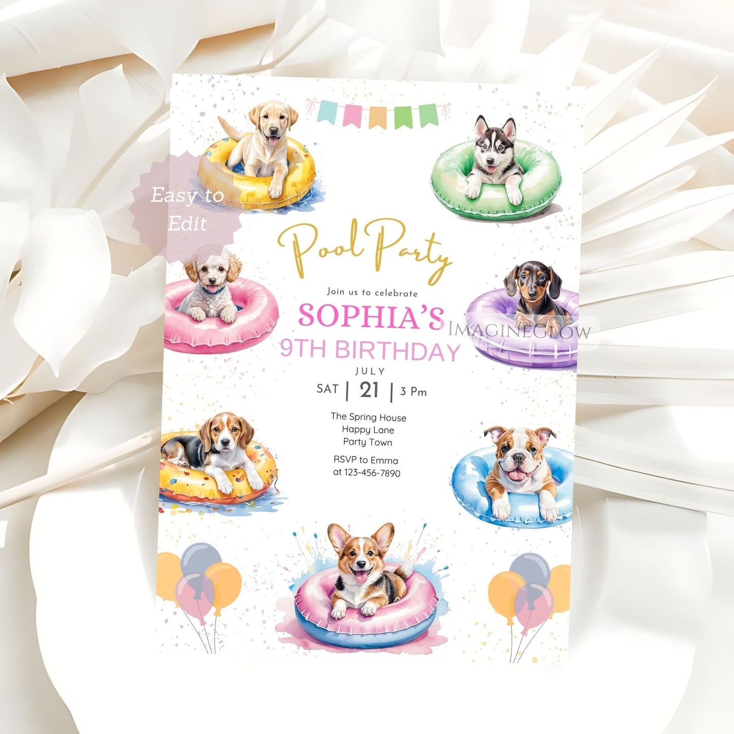 printable puppy pool party invite
