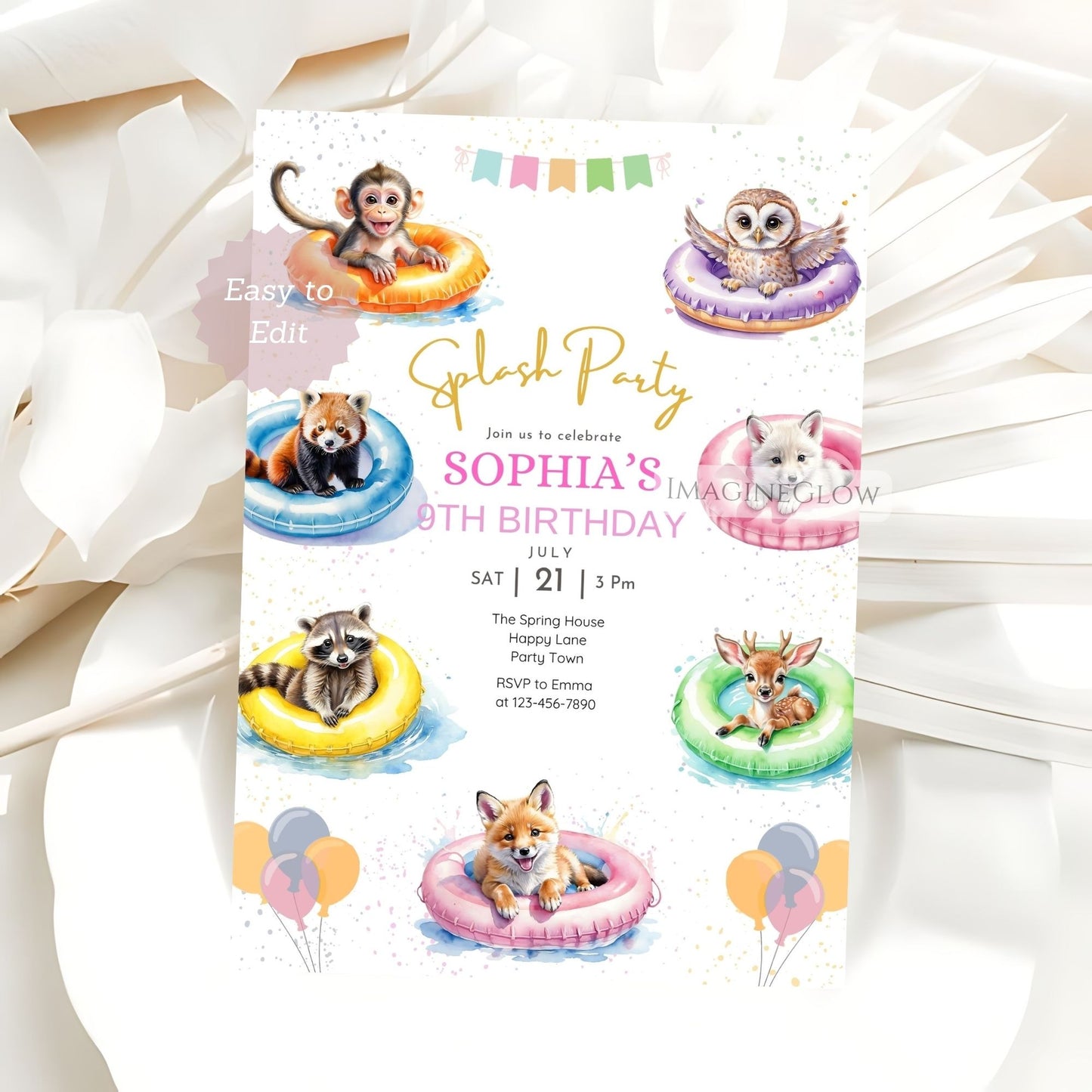 cute woodland pool birthday invite

