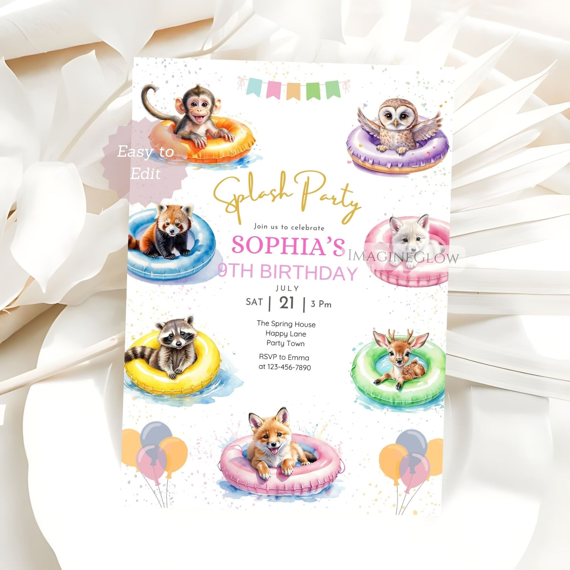 cute woodland pool birthday invite
