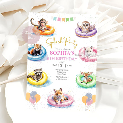 cute woodland pool birthday invite
