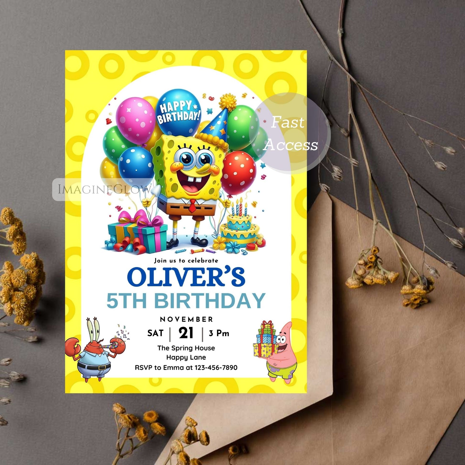spongebob digital birthday invitation
