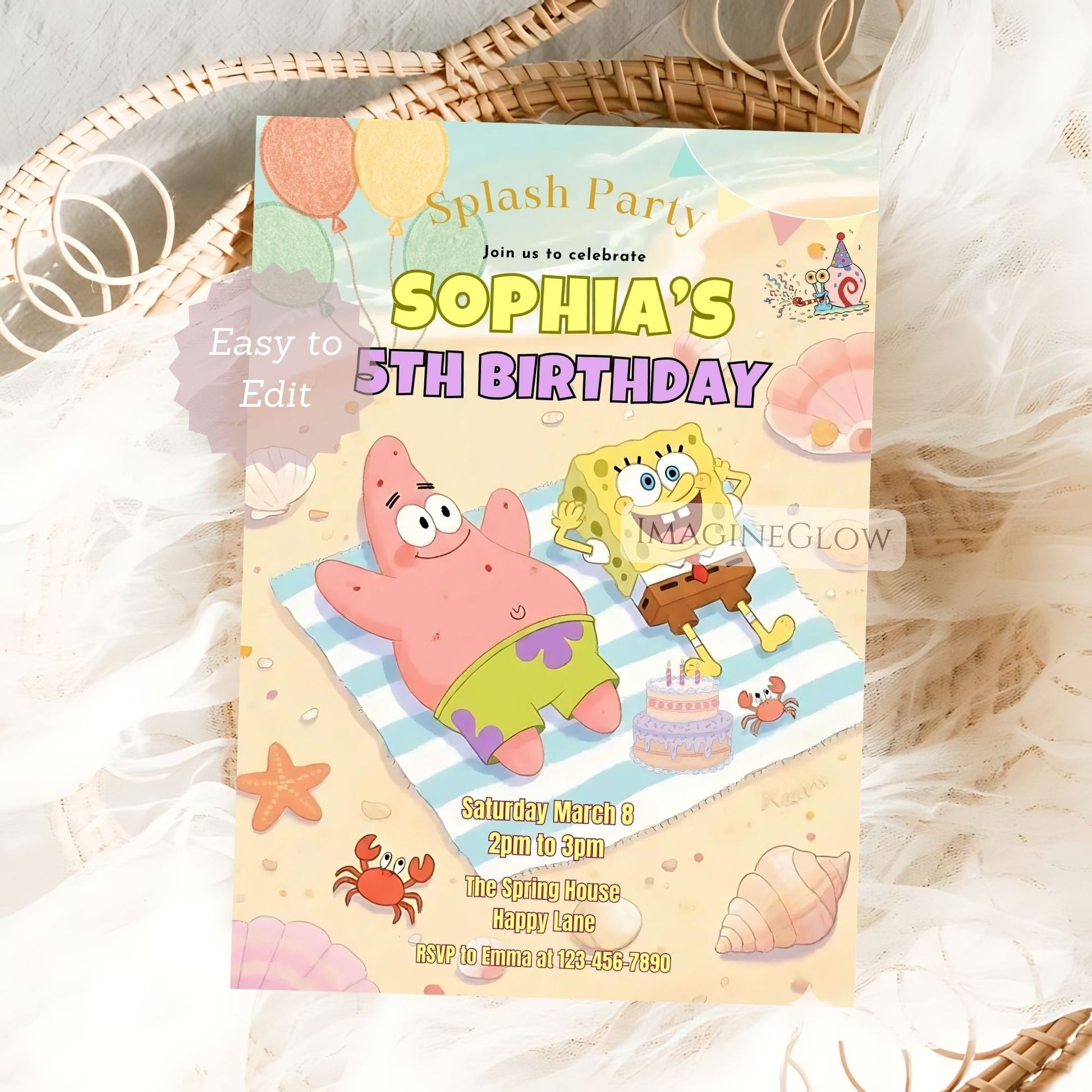 kids pool party spongebob invite
