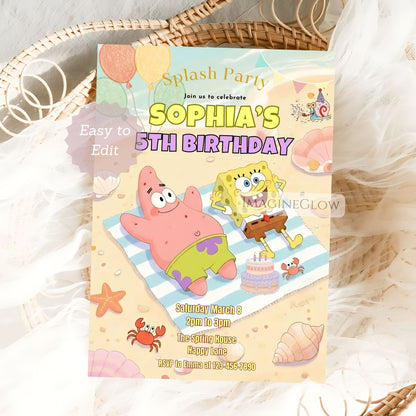 kids pool party spongebob invite
