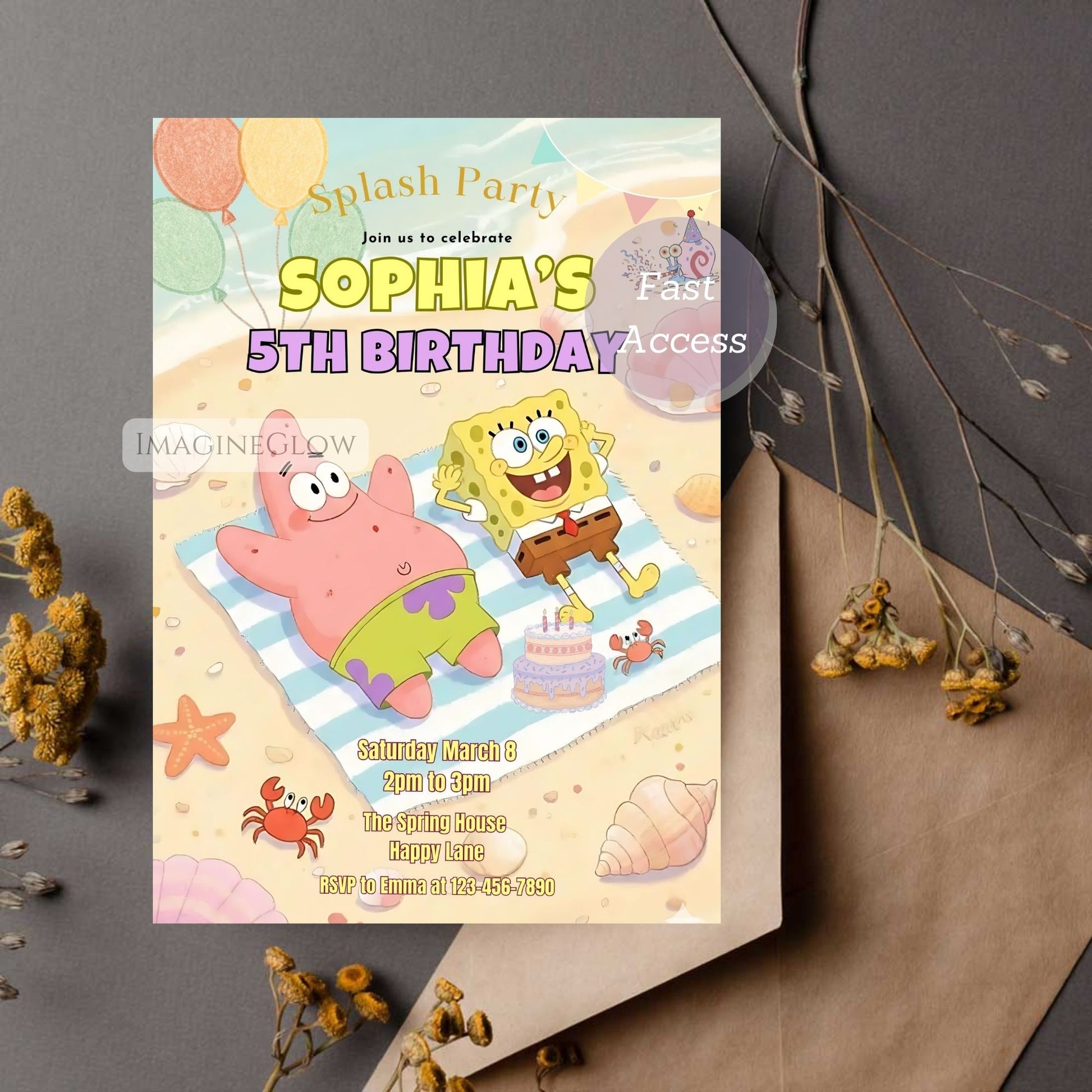ocean themed spongebob invitation
