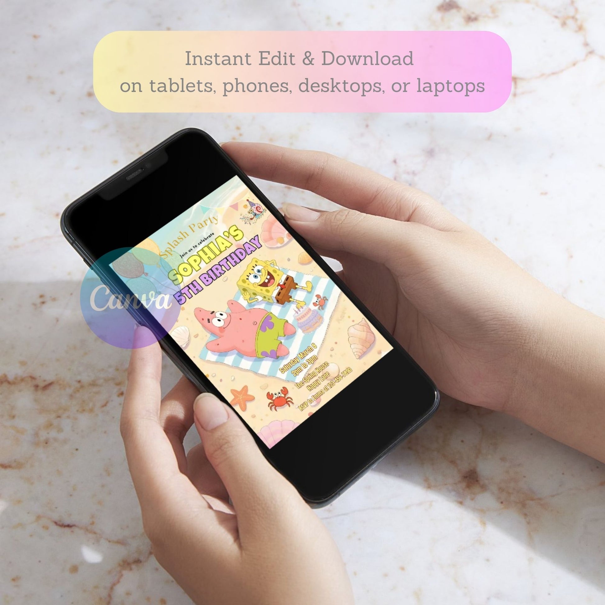 spongebob digital pool party invite
printable spongebob birthday invitation