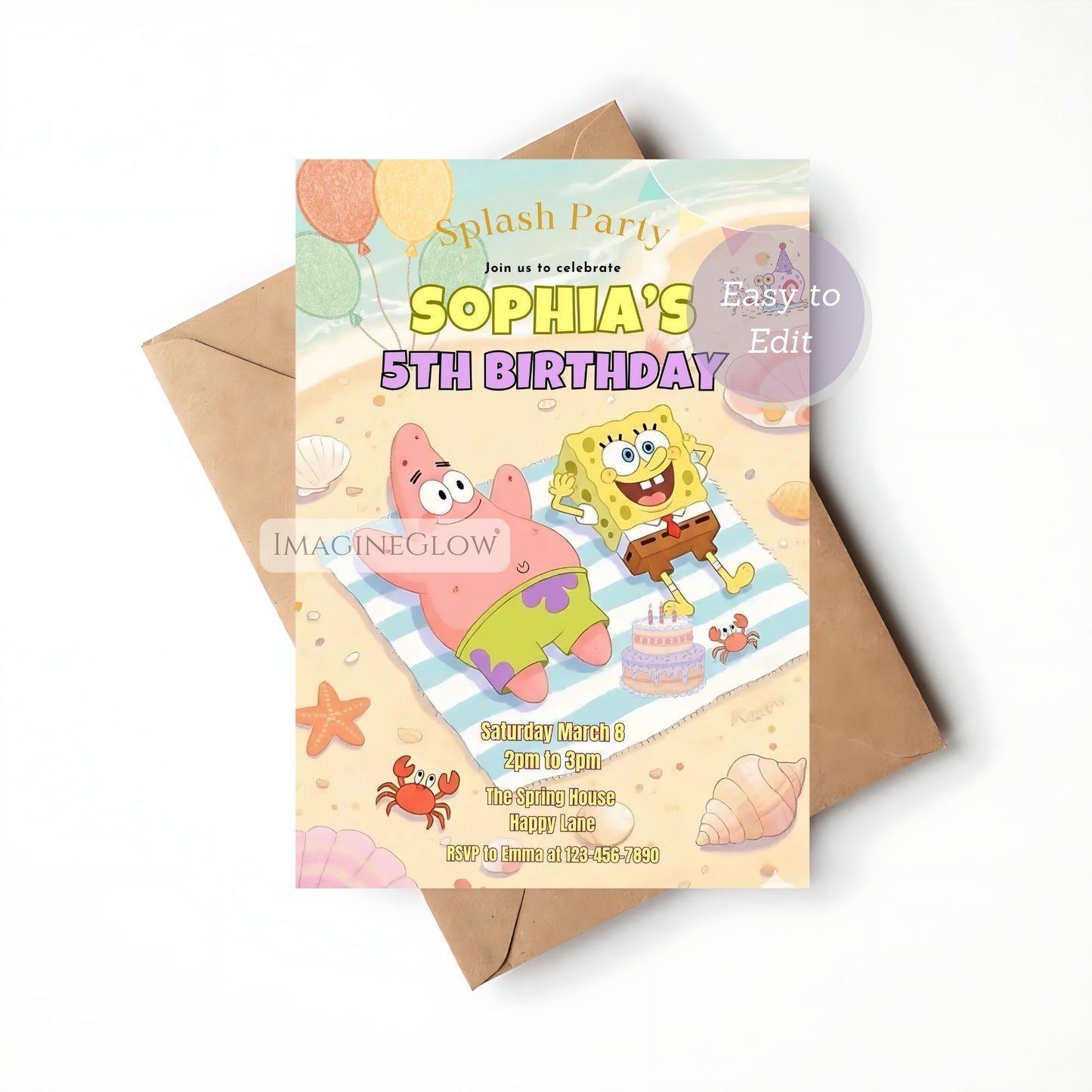spongebob digital pool party invite
