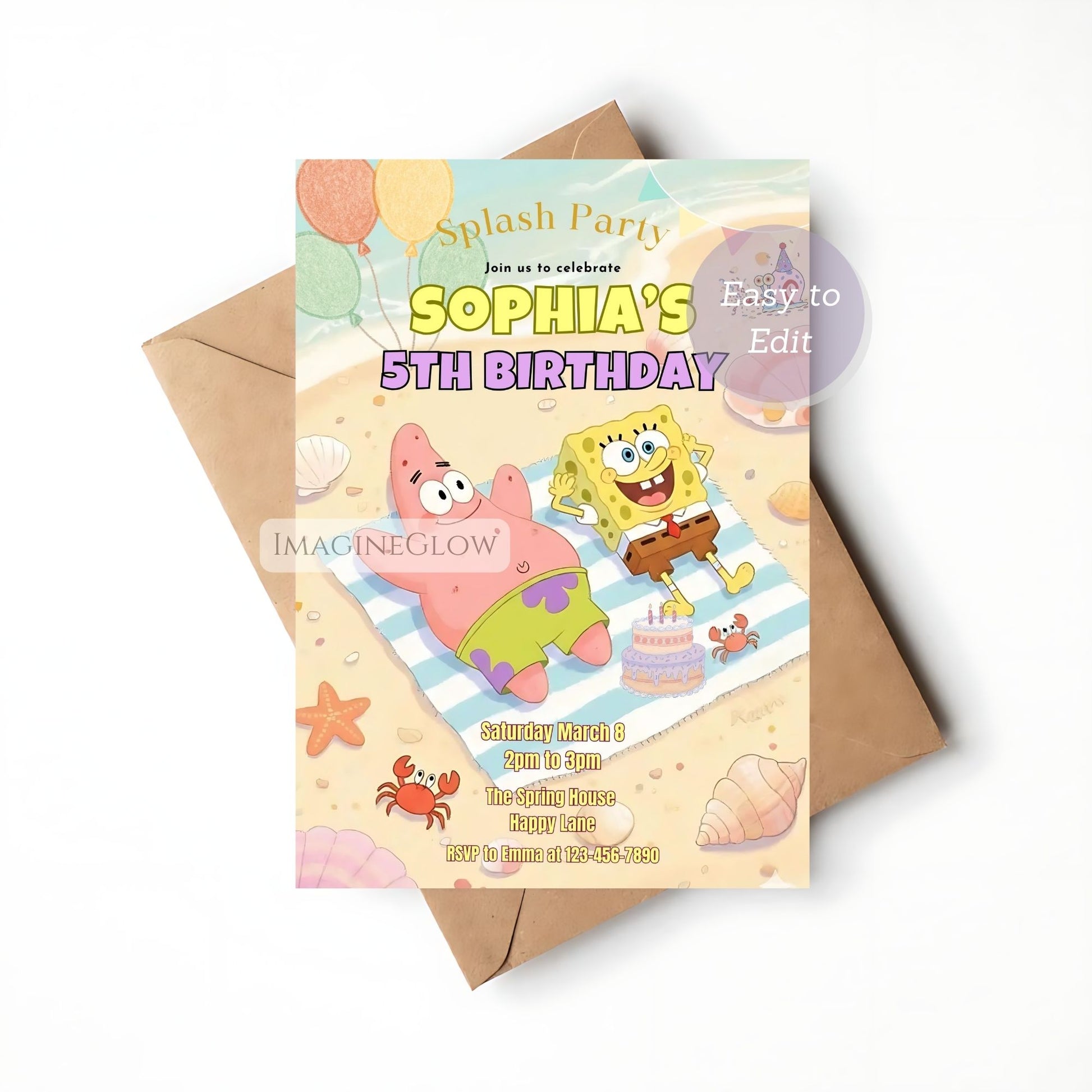 spongebob digital pool party invite
