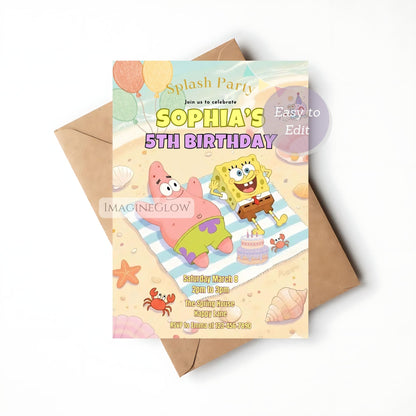 spongebob digital pool party invite
