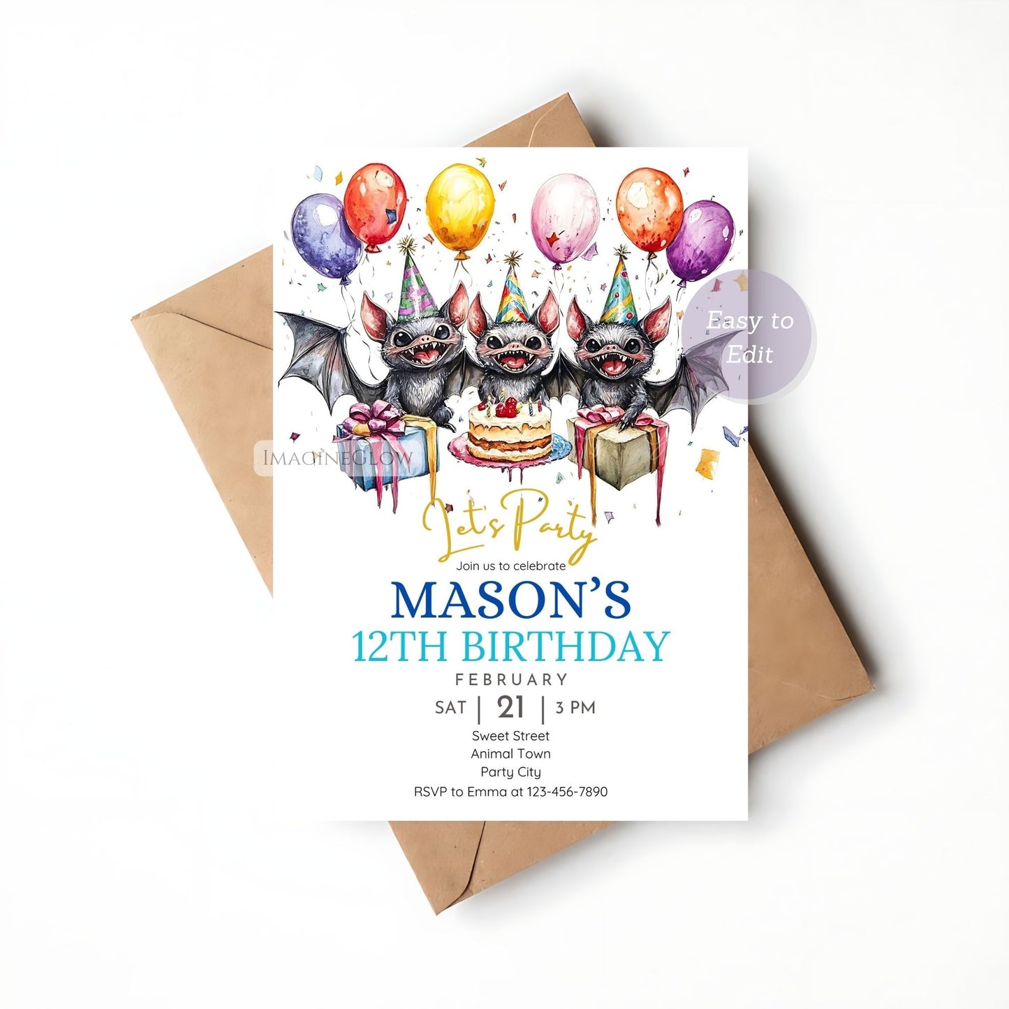 Cute bat party decor set
Bat birthday card and decoration kit
