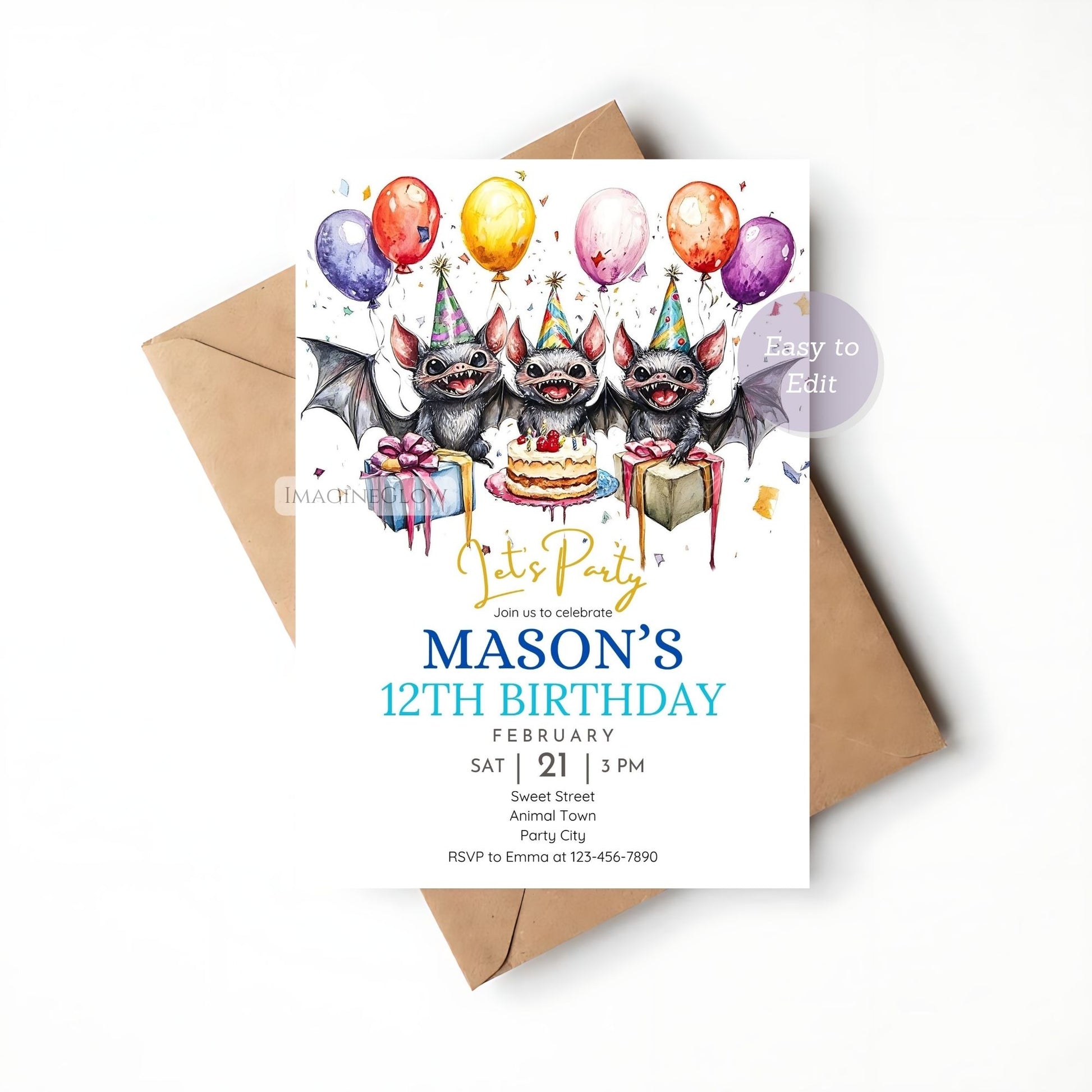 Cute bat party decor set
Bat birthday card and decoration kit
