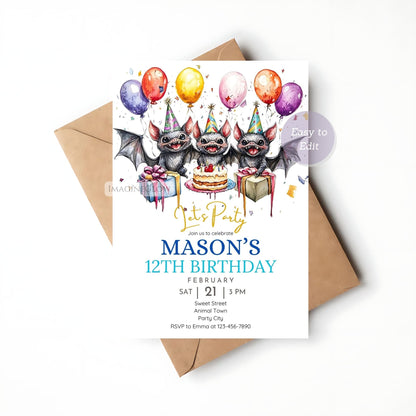 Cute bat party decor set
Bat birthday card and decoration kit
