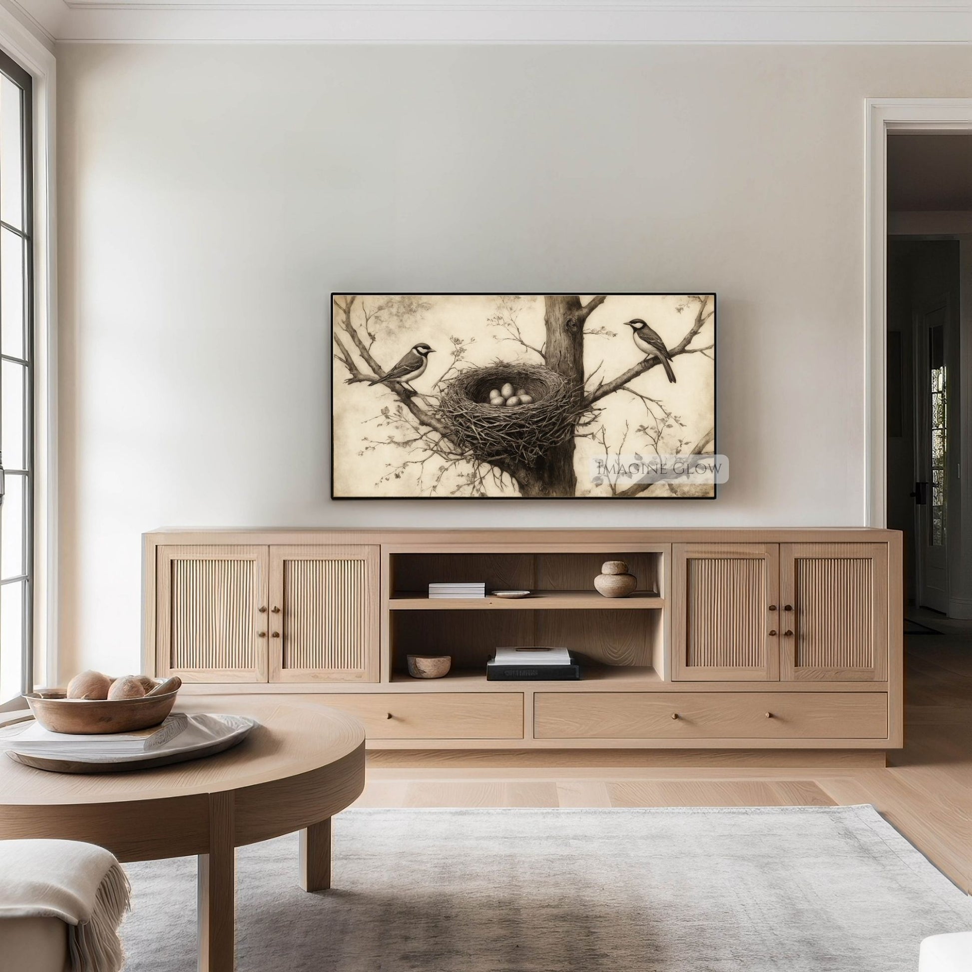 Timeless bird nest design for nature-inspired Frame TV art
