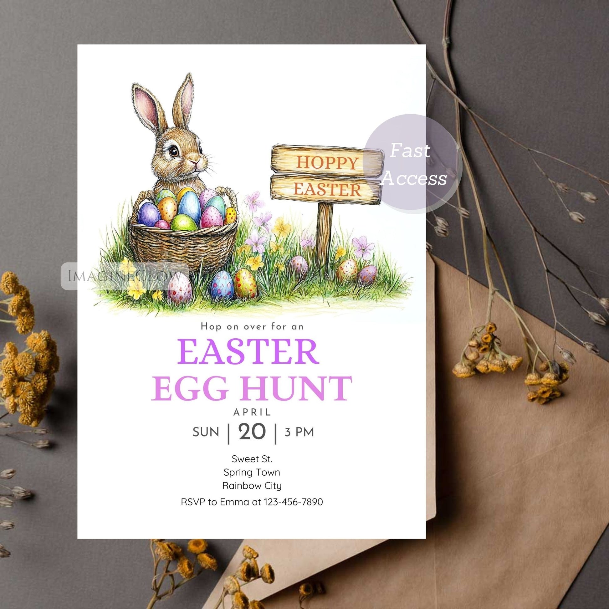 Editable Easter Bunny Brunch Invitation Template
