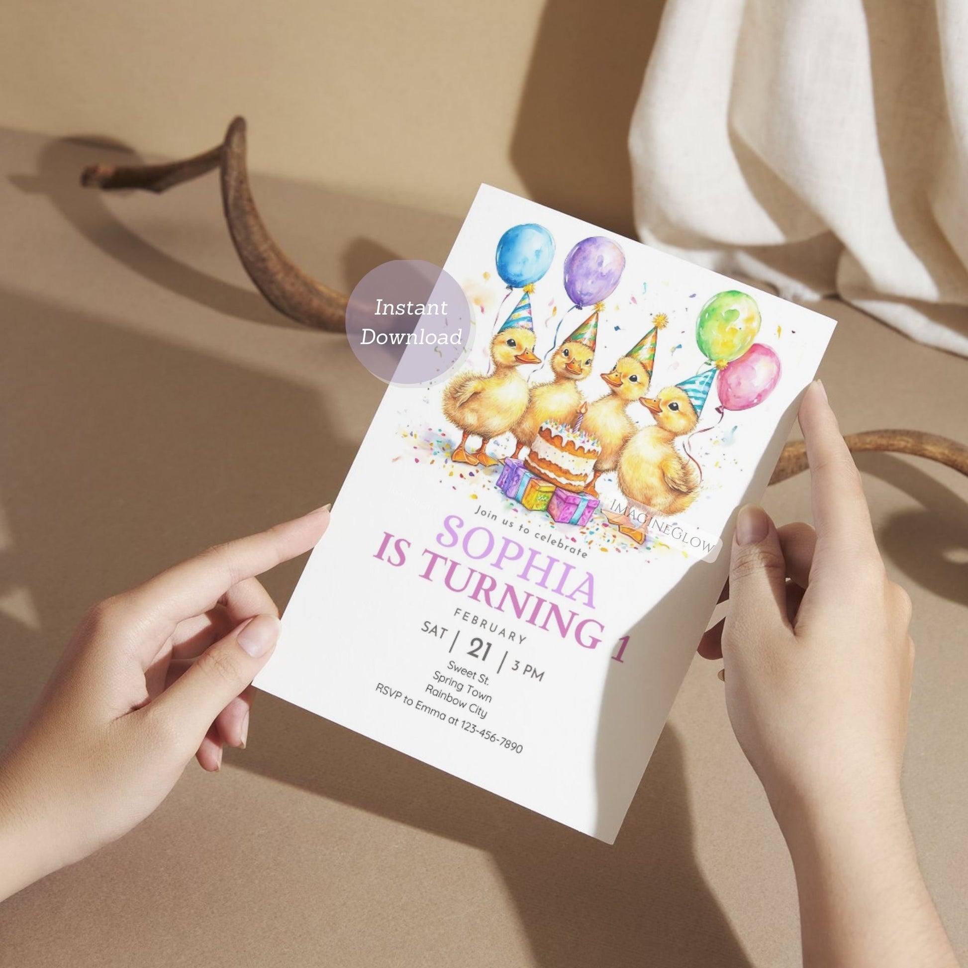 Adorable Duck Birthday Party Invite - Editable
