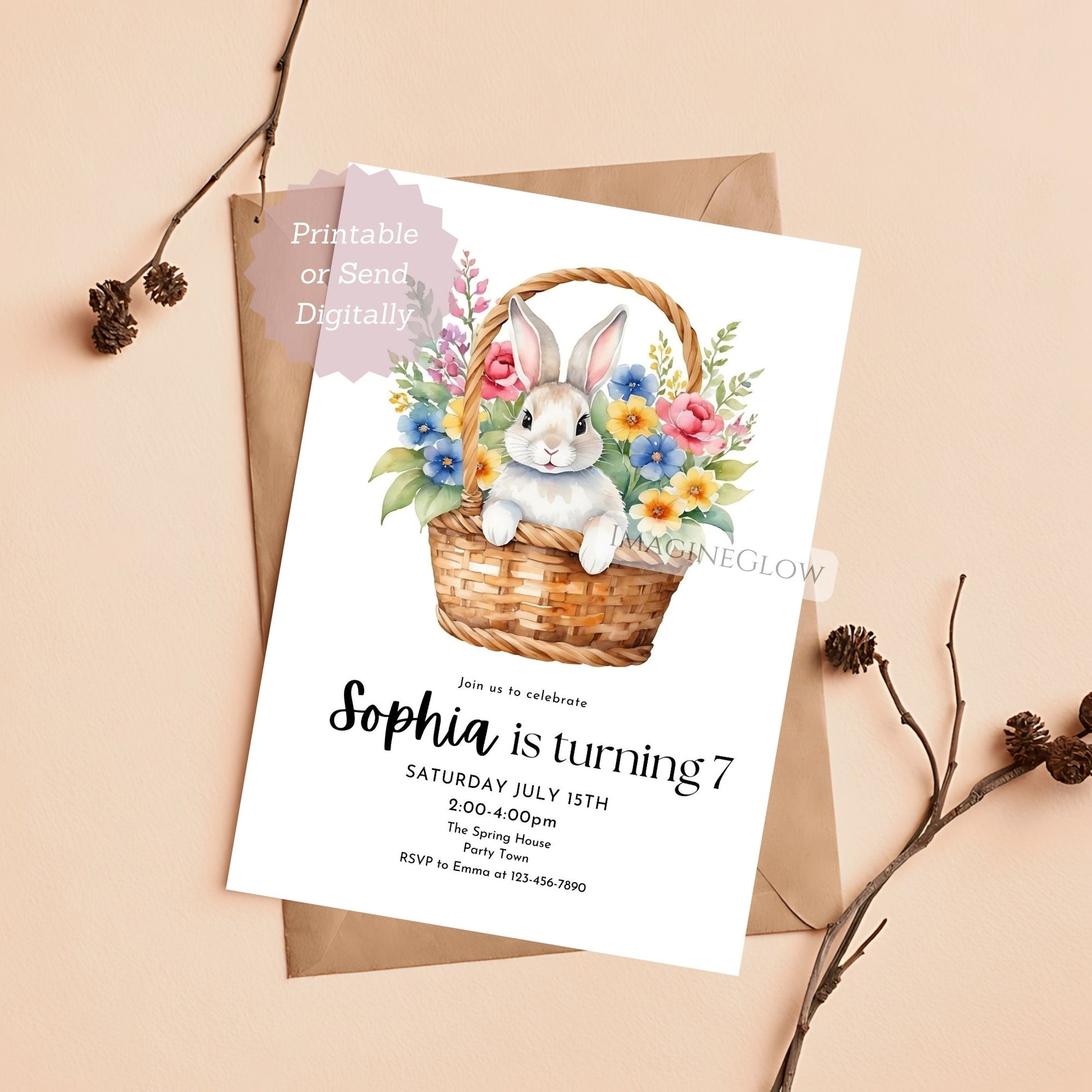 spring bunny birthday celebration
editable spring animal party invite