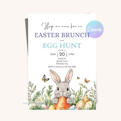 Cute Bunny with Easter Basket for Egg Hunt Invitation