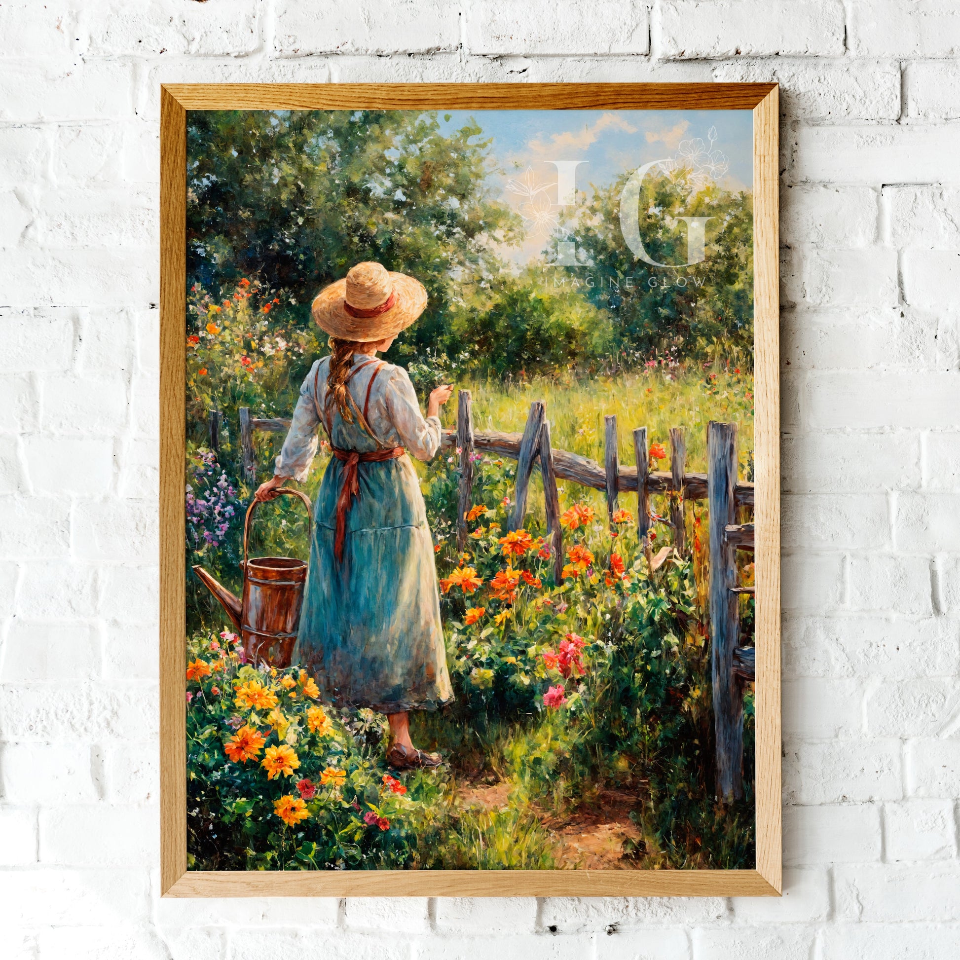 Spring Floral Landscape Painting with Girl Among Flowers
Vibrant Floral Art with Woman in Garden Surrounded by Blooms