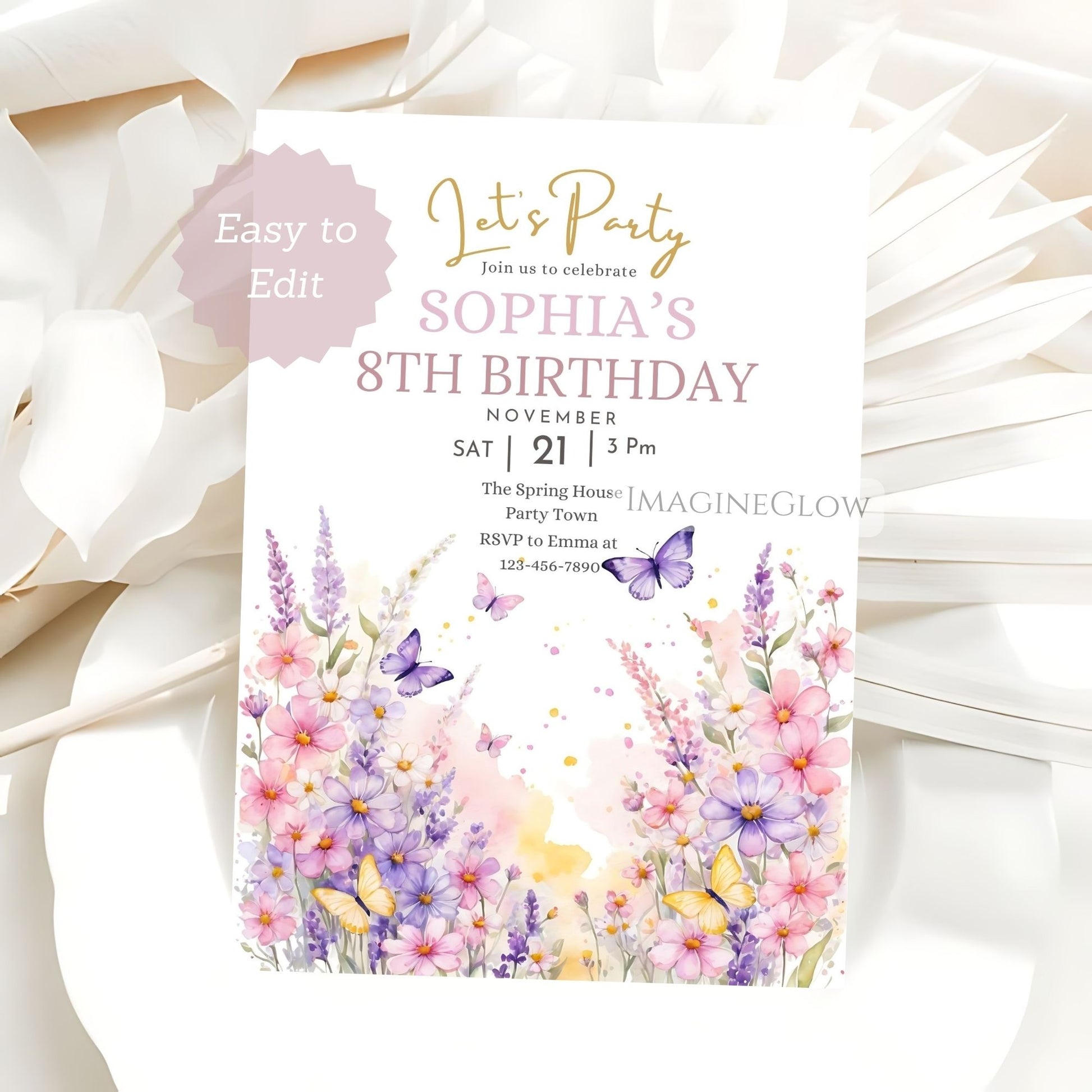 butterfly wildflower garden birthday invitation
