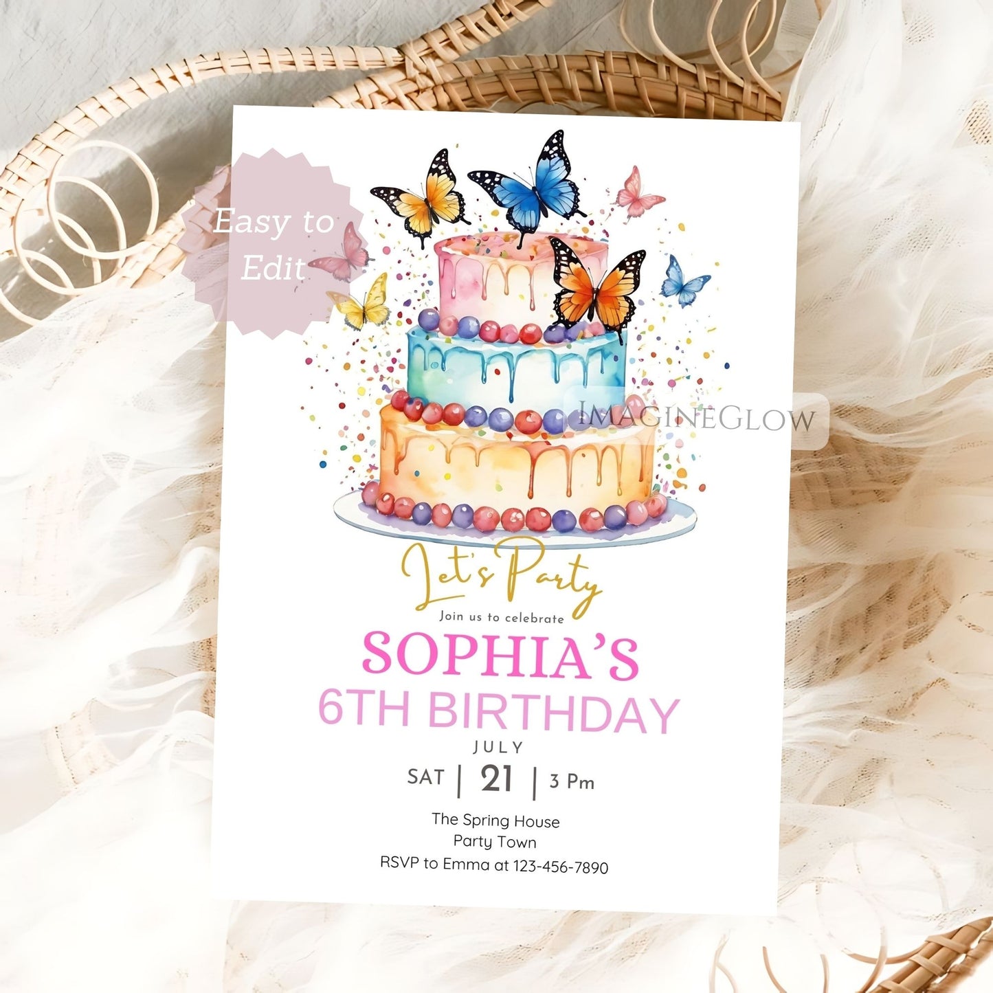 elegant butterfly birthday invitation printable
