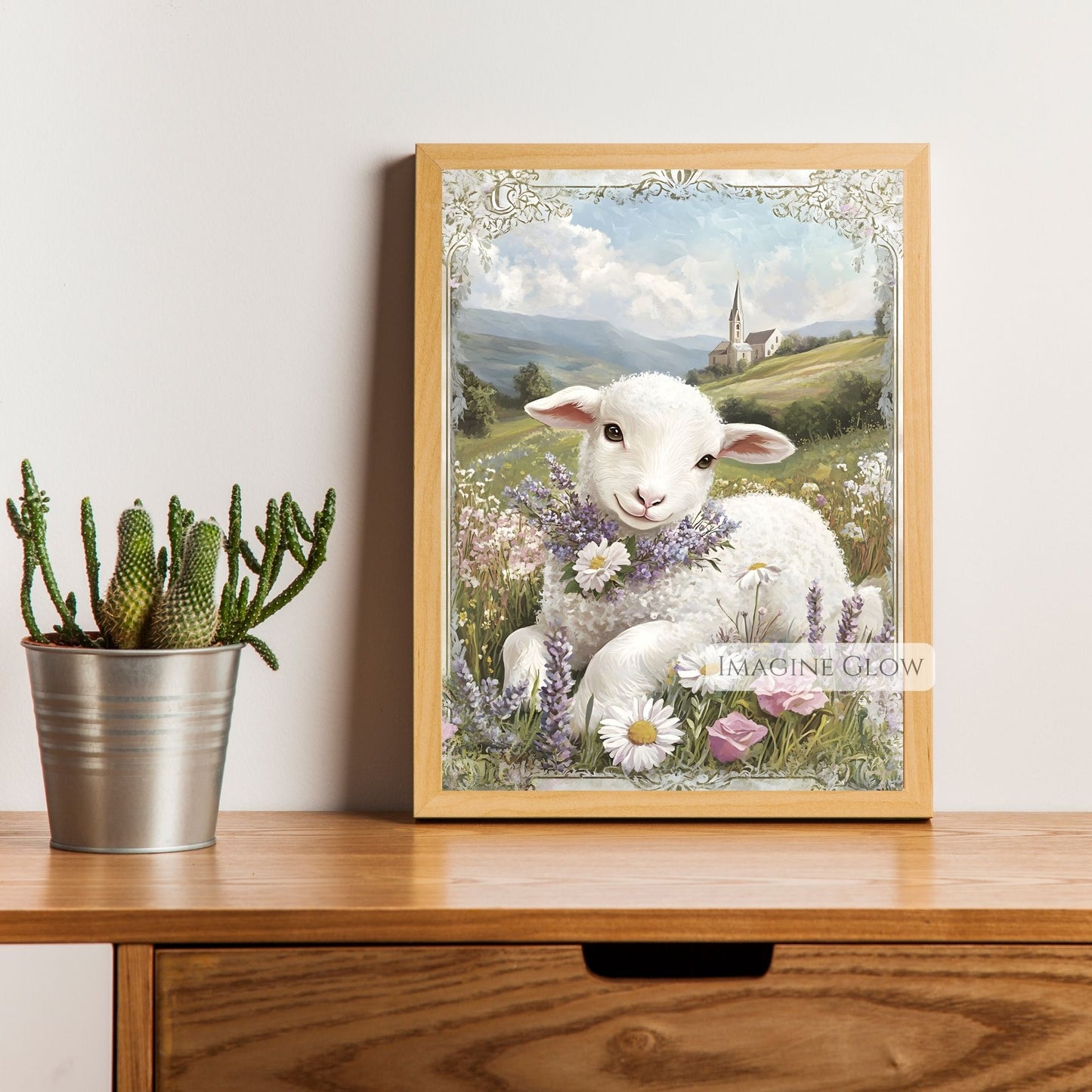 sheep and meadow springtime art print.