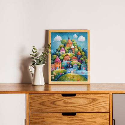 Folk Art Mountain Village in Springtime Print
