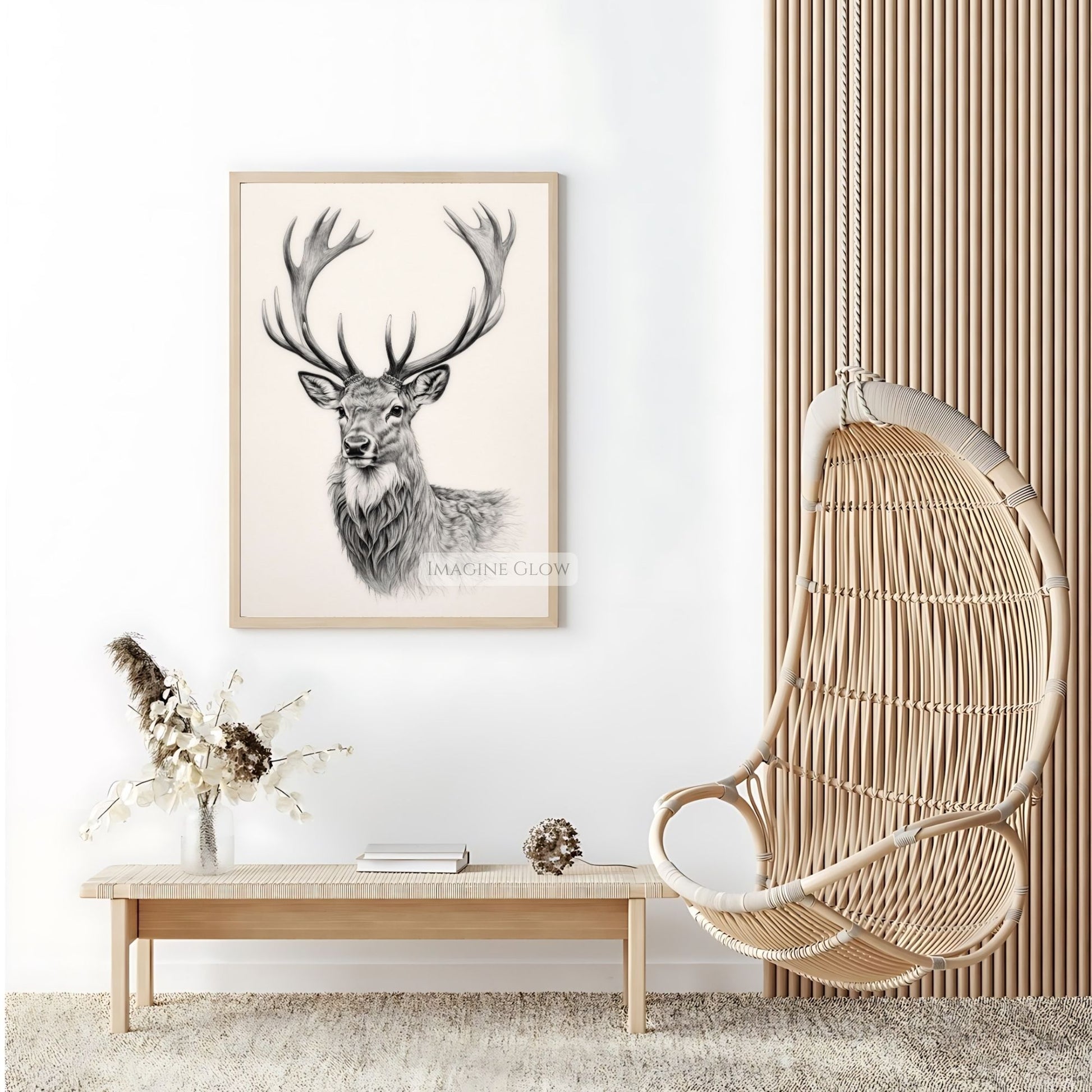 Elegant deer artwork for cabin interiors.

