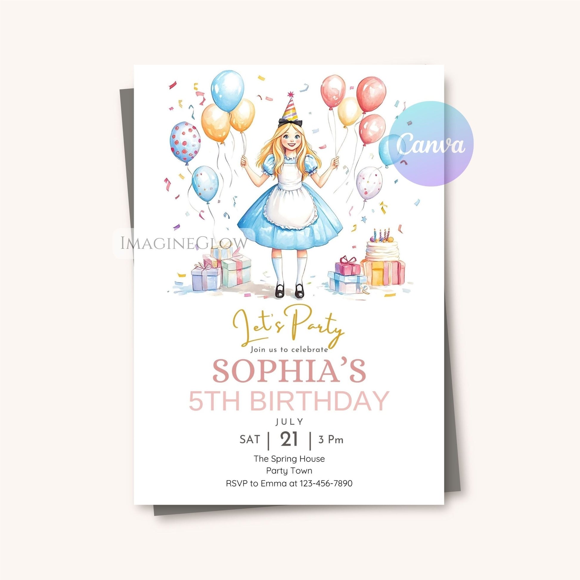 girl wonderland party invitation
whimsical birthday invite template

