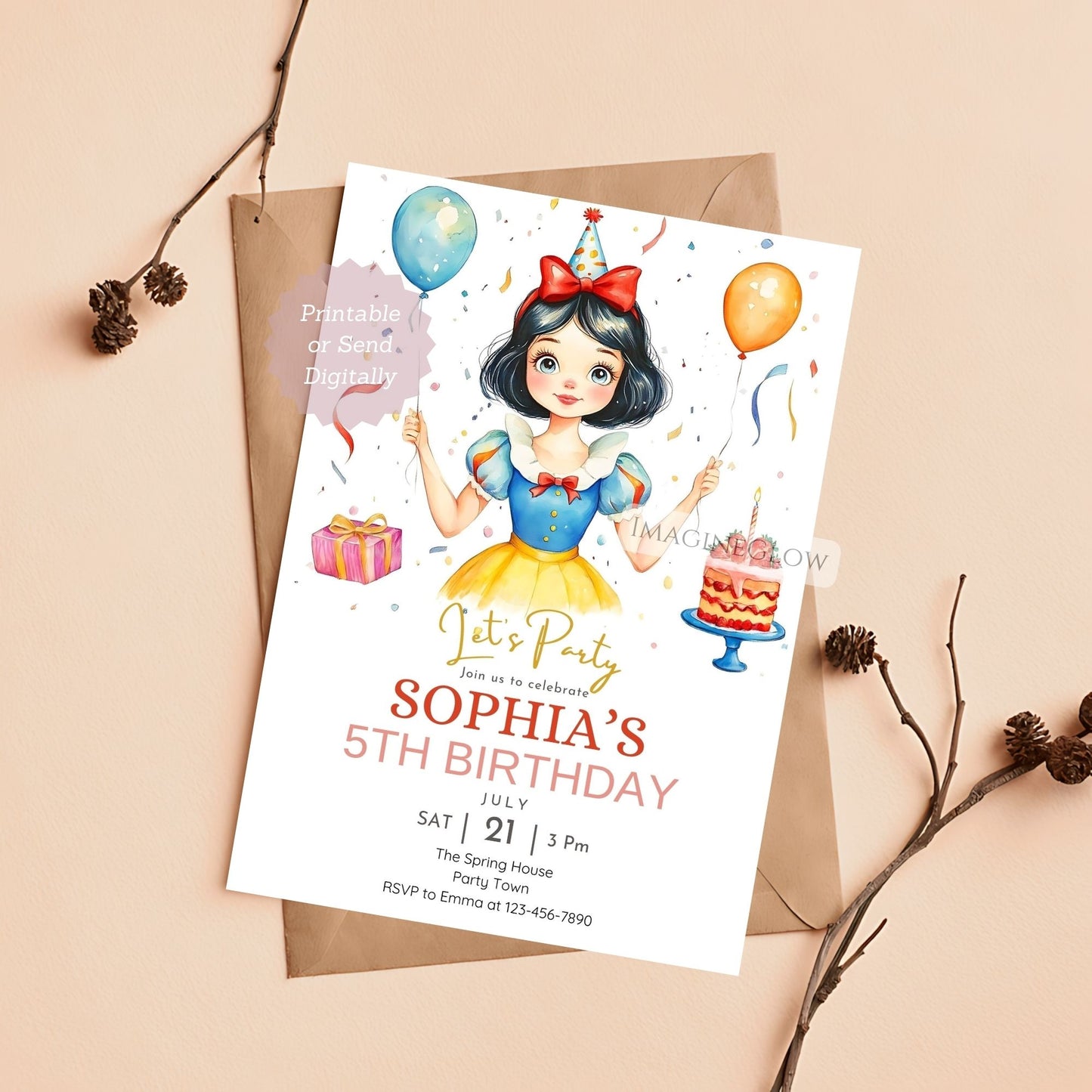 editable snow white party invite
