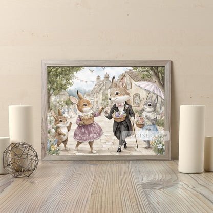 Vintage-Style Bunny and Fox Wall Art for Easter Home Decor
