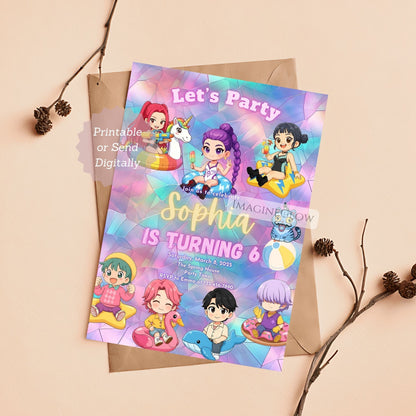 anime pool birthday invitation