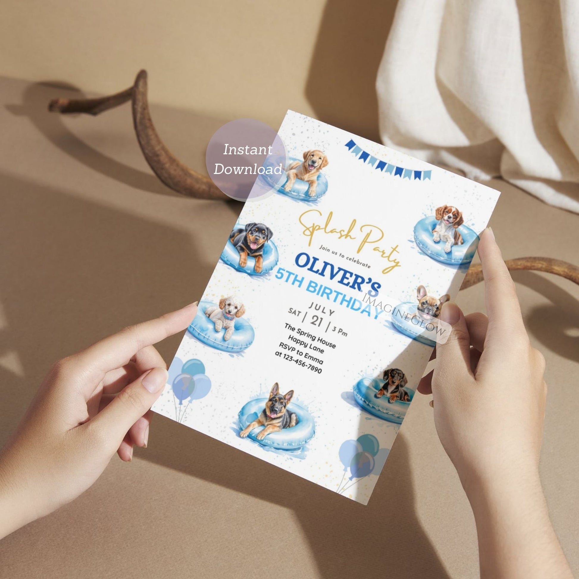 summer puppy swim party birthday invite