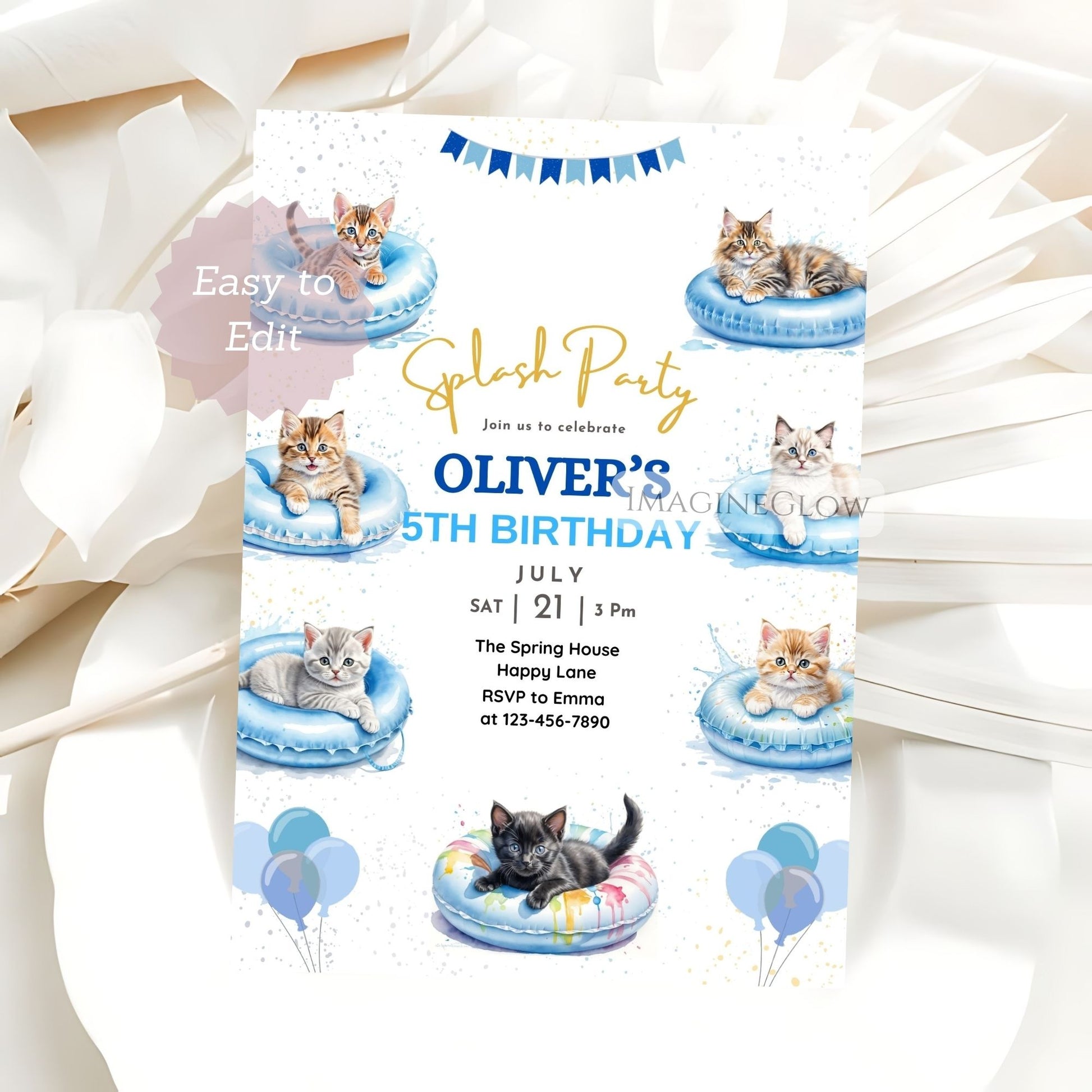 cute kitten swim party invite