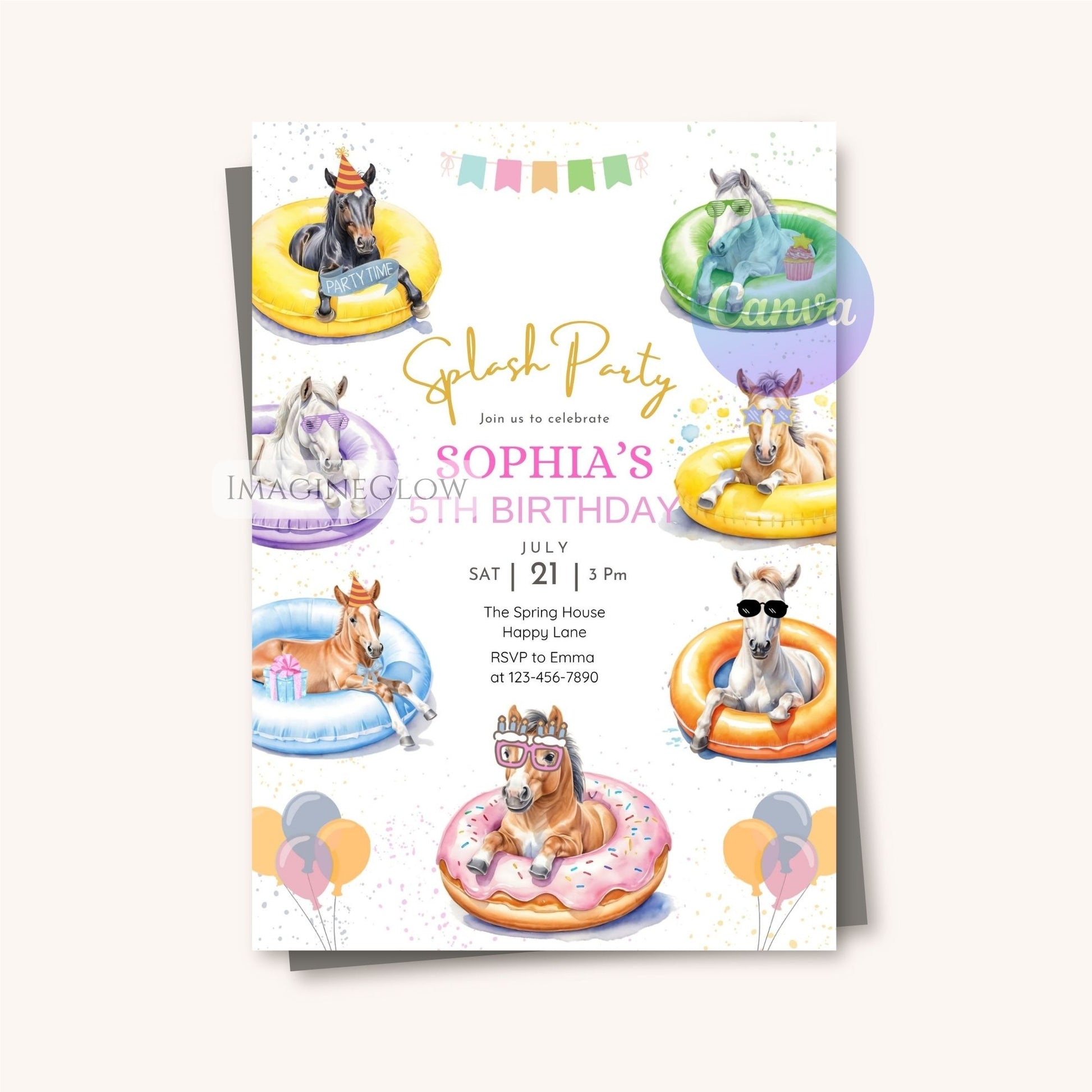 tropical horse party invite
farm pony pool party invitation
