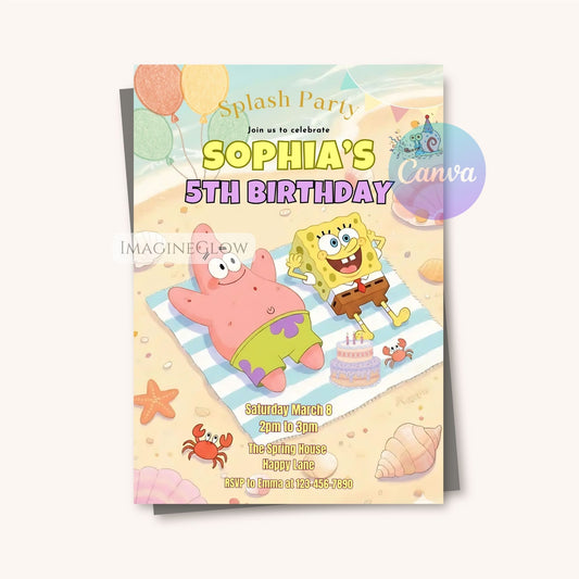 spongebob pool party invitation
spongebob under the sea invite

