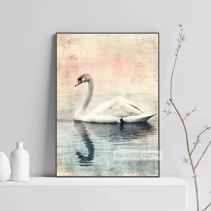 Swan on a tranquil lake vintage poster
