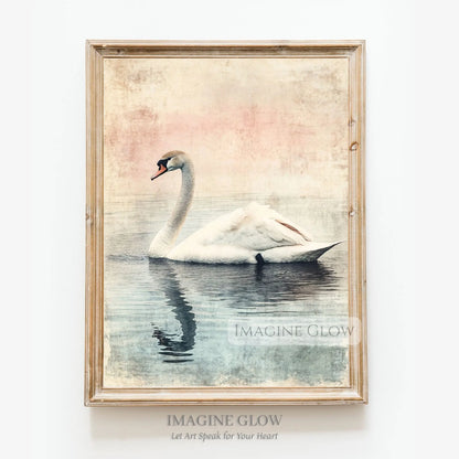 Peaceful swan and lake vintage wall art
