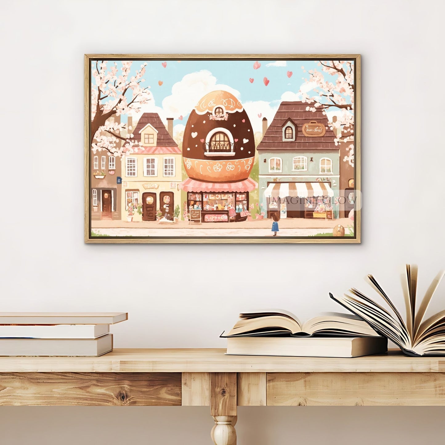 Whimsical Chocolate Village Spring Decor Art
