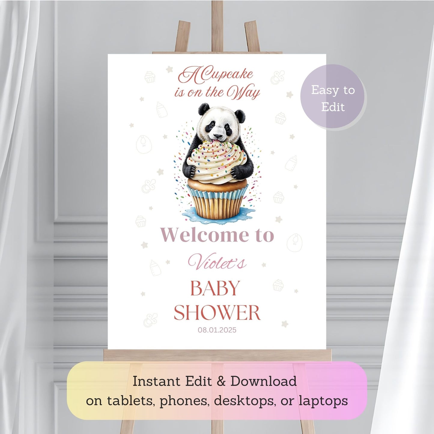 Sweet cupcake theme baby shower welcome sign.