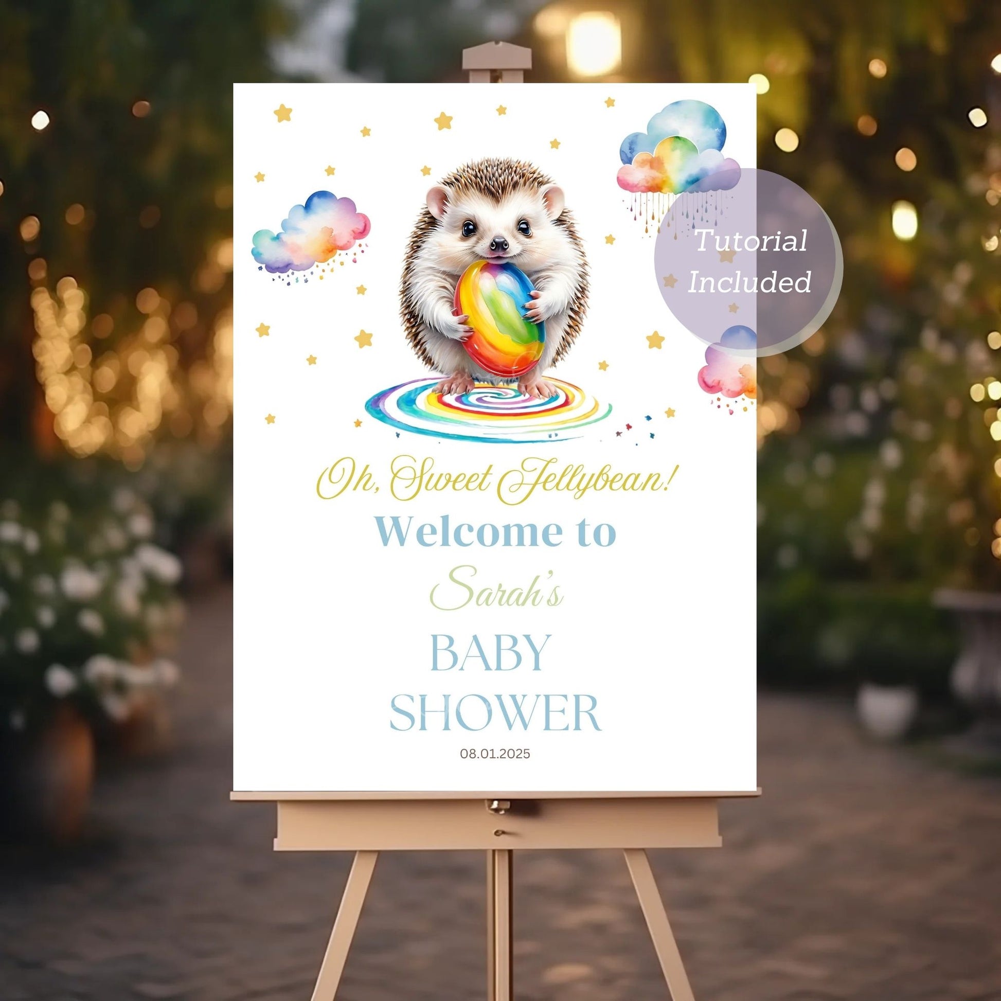 Editable baby shower decor for jellybean-themed party.