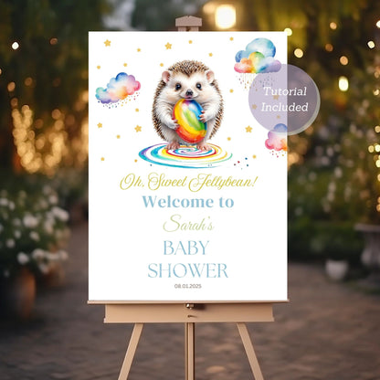 Editable baby shower decor for jellybean-themed party.