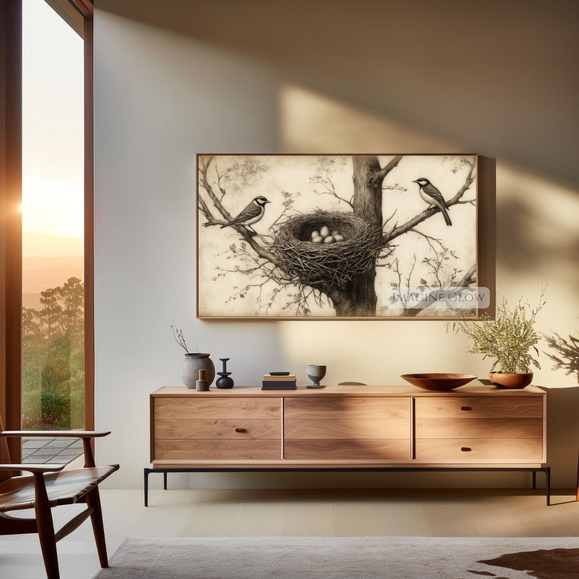 Bird nest and eggs vintage digital art for Frame TV decor
